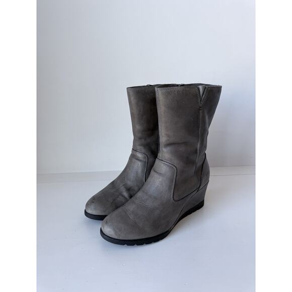 UGG Joely Wedge Boot 1012528 Gray Leather Zip Waterproof Lined Boots Size 7 - Picture 3 of 11